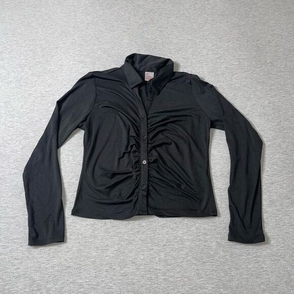 No Boundaries Juniors' Ruched Button Front Blouse Top - Picture 1 of 4